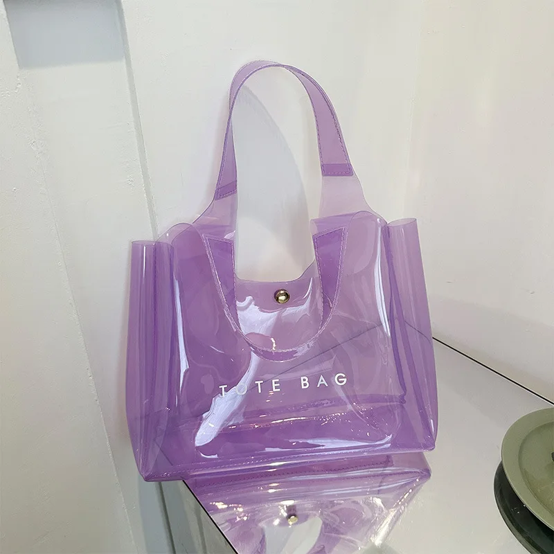 Custom Ins Style Pvc Sling Tote Bag Summer Transparent Clear Candy Colors Jelly Bag Sling Shoulder Bag For Women Girls