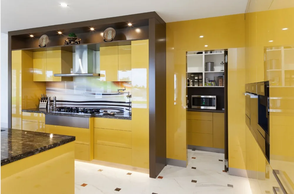 Kitchen cabinets yellow with D.I.Y cabinets and drop zone cabinet details