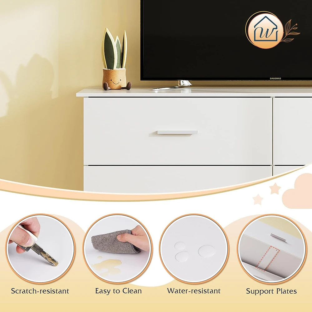 product nu deco white dresser 6 drawers wide wooden chest modern minimalist bedroom storage tower unit closet store organizer living-3