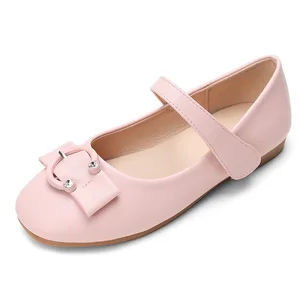 New Bow Girl's Single Shoes Fashion Solid Color Children's Princess Shoes Half Round Buckle Children's Shoes