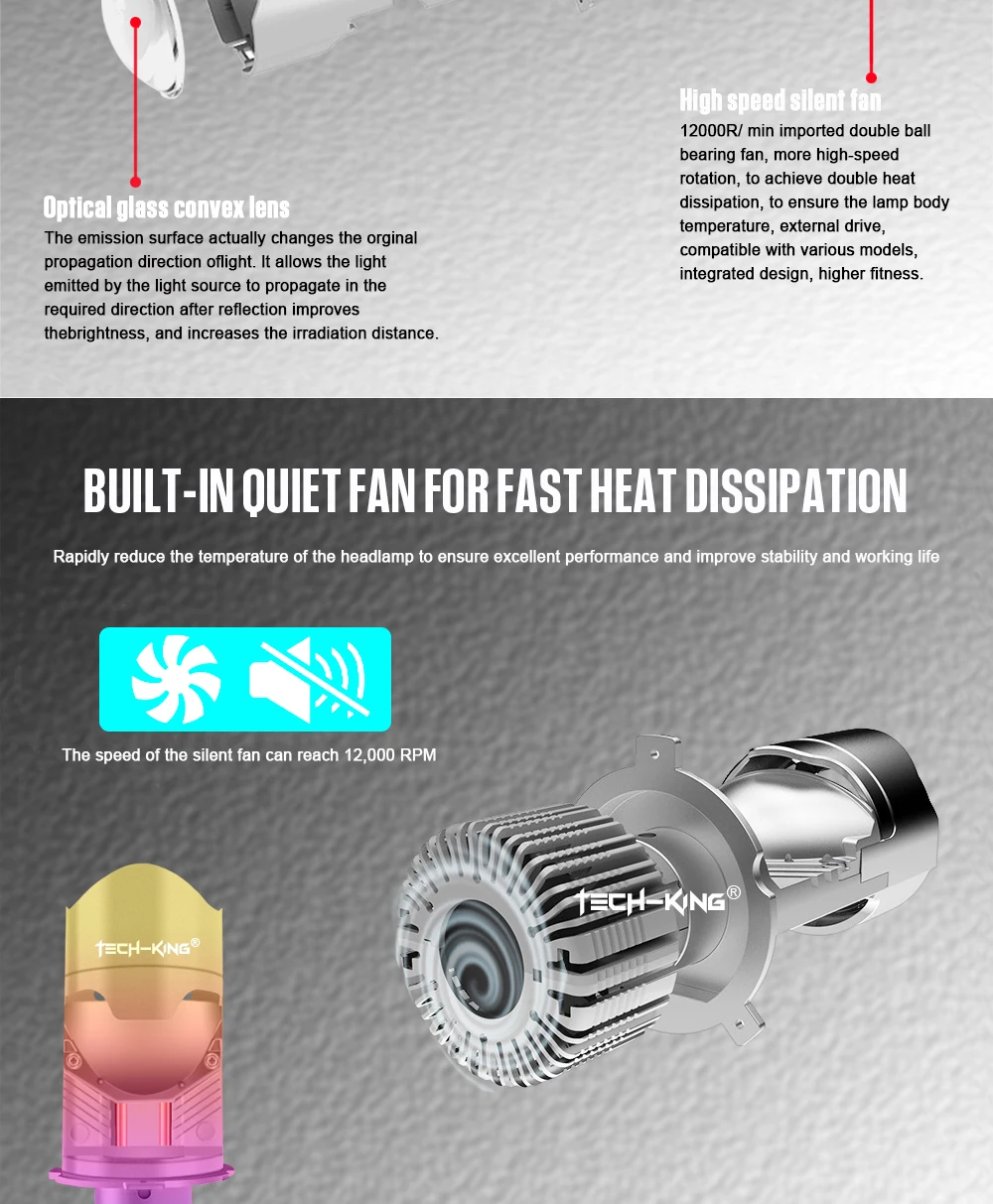 TECH-KING New Car Headlight 12V H4 Mini Led Bi Projector Lens Headlight LED Laser Projector Lens High Power H4 Bulbs