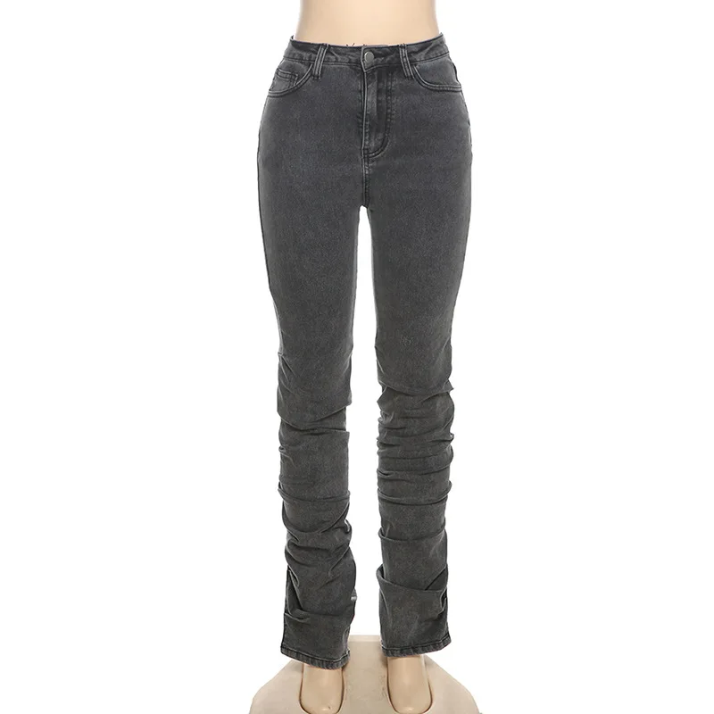 Shein Solid Ruched Stacked Skinny Jeans,S