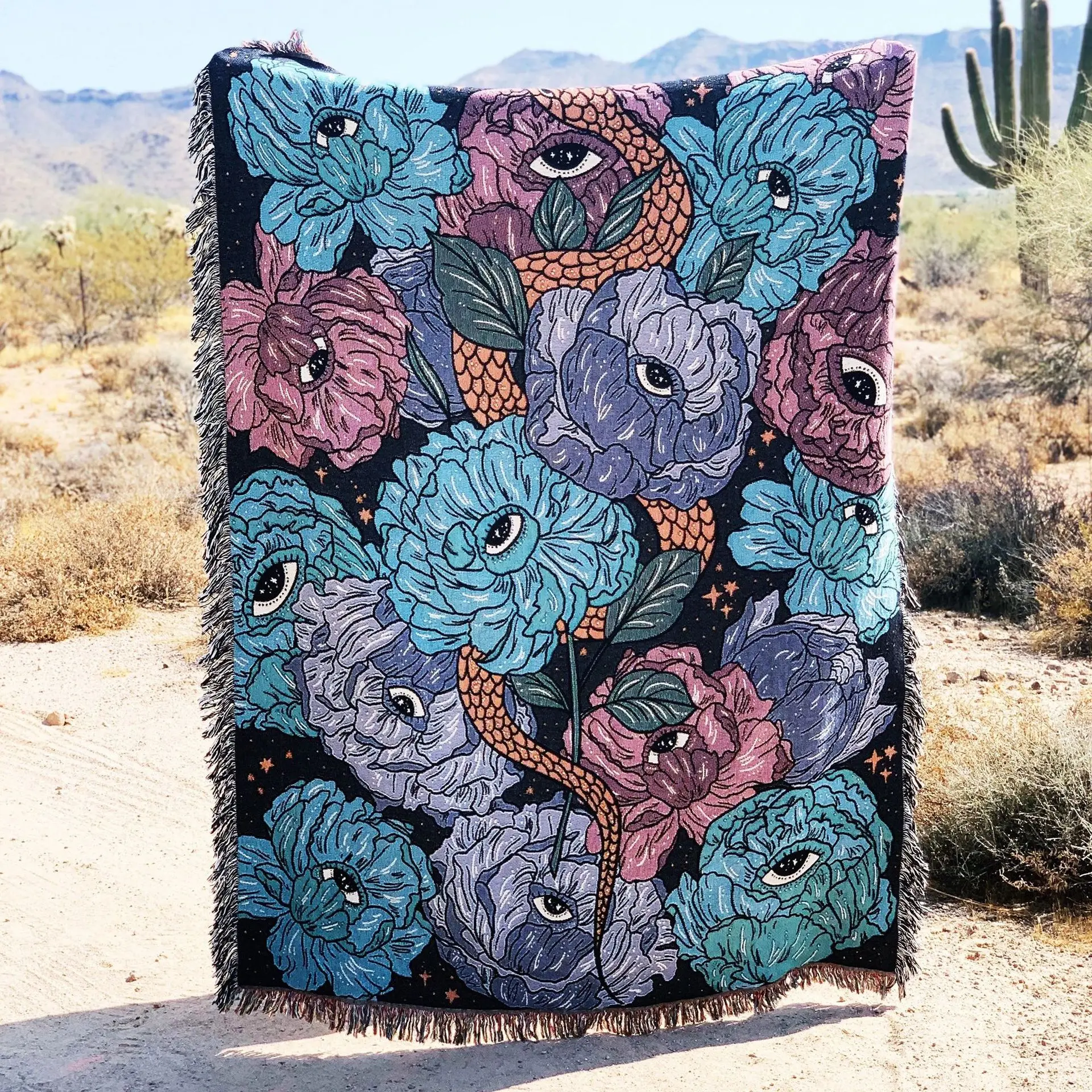 Оптовая продажа от производителя жаккардовые тканые одеяла для пикника из 100% хлопка и полиэстера на заказ с рисунком кисточек