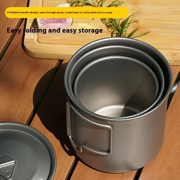 TA1 Pure Titanium Single Layer Outdoor Picnic Water Cup Portable Camping Coffee Mug Durable Metal Folding Handle for Tea