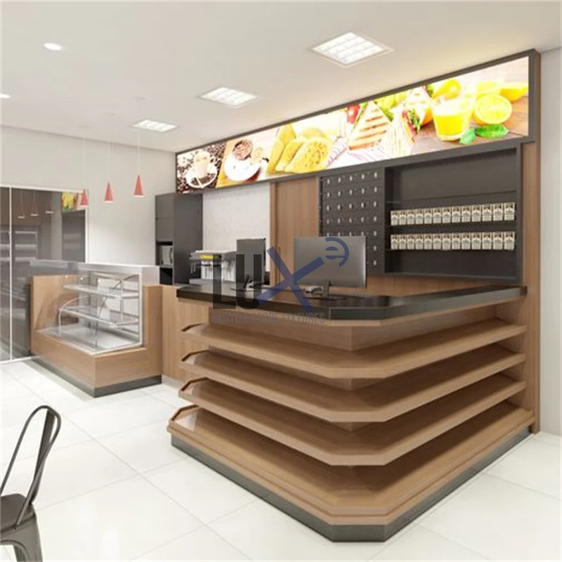 Custom Made Supermarket Shelves Steel Wood Shelves Retail Display Rack For Convenience Store