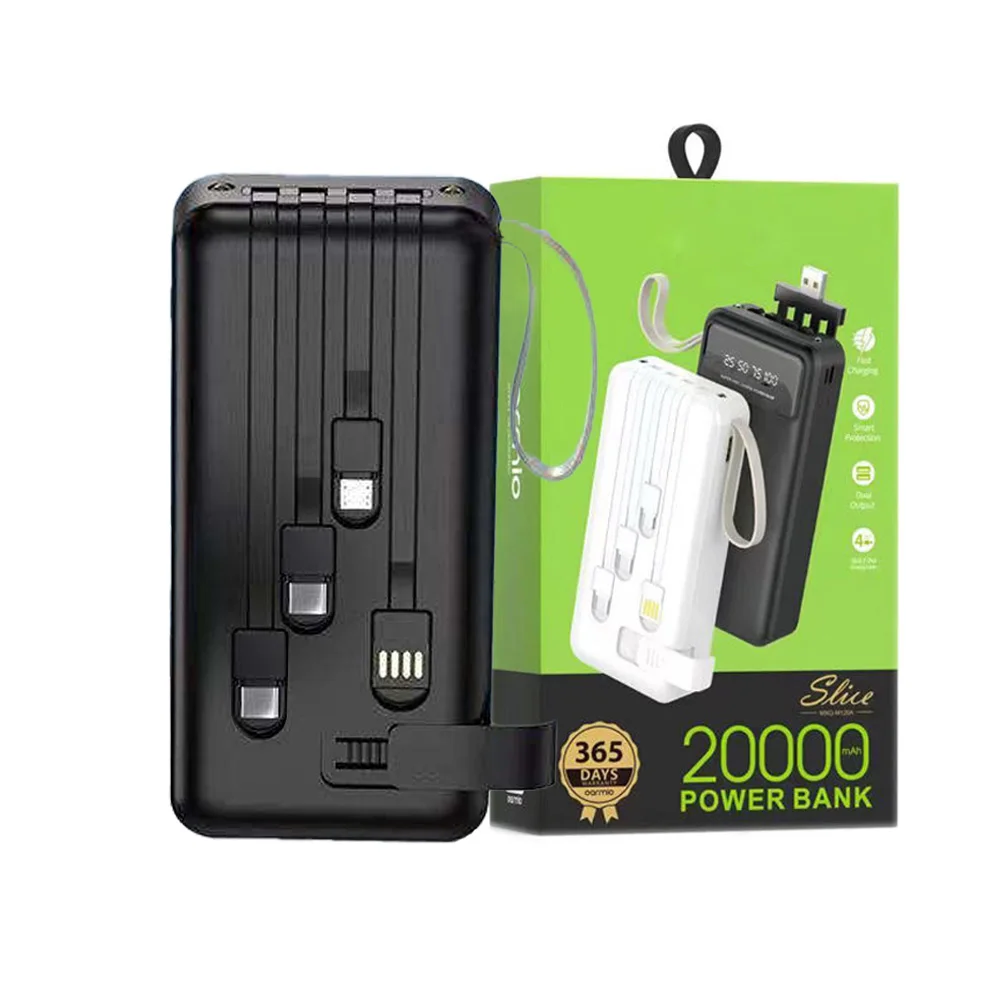 Built-in 4 Cable 3 USB Ports Custom Phone Fast Charging Portable Charger 20000mAh Power Bank for Oraimo