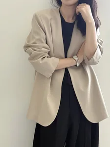 Autumn New Arrival Elegant Collarless Loose-Fit Women Suit Top With Padded Shoulders