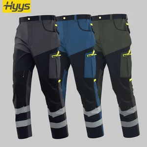 Customized Men Outdoor Hiking Trousers Rip-Resistant Workwear Pants with Multi-Pockets Reflective Safety Work Clothes Pants