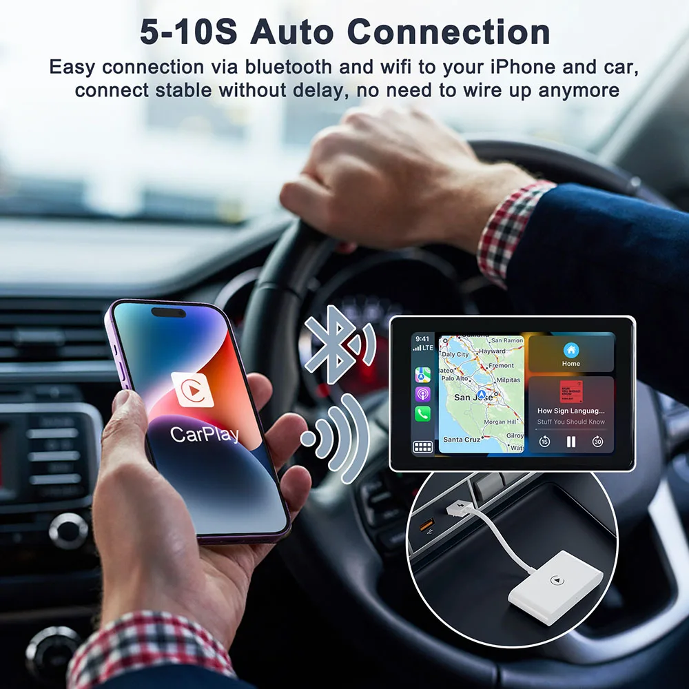 Adaptateur CarPlay Sans Fil Pour Voiture | Compatible IPhone & Véhicules Dès 2016 | Connexion Auto Plug & Play | Contrôle Vocal Siri