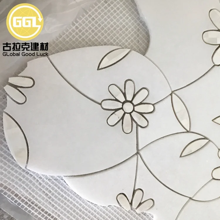 Unique Shape Marble Mix Flower Shell Pattern Waterjet Mosaic Wall Tile supplier