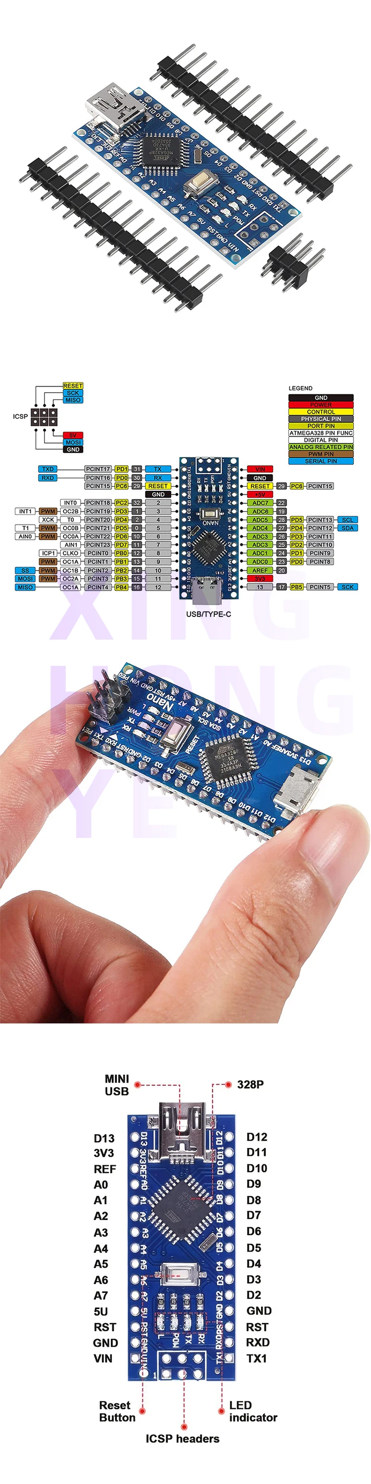 Arduino Nano Board Nano V3.0 Atmega328p 5v Micro-controller Board ...