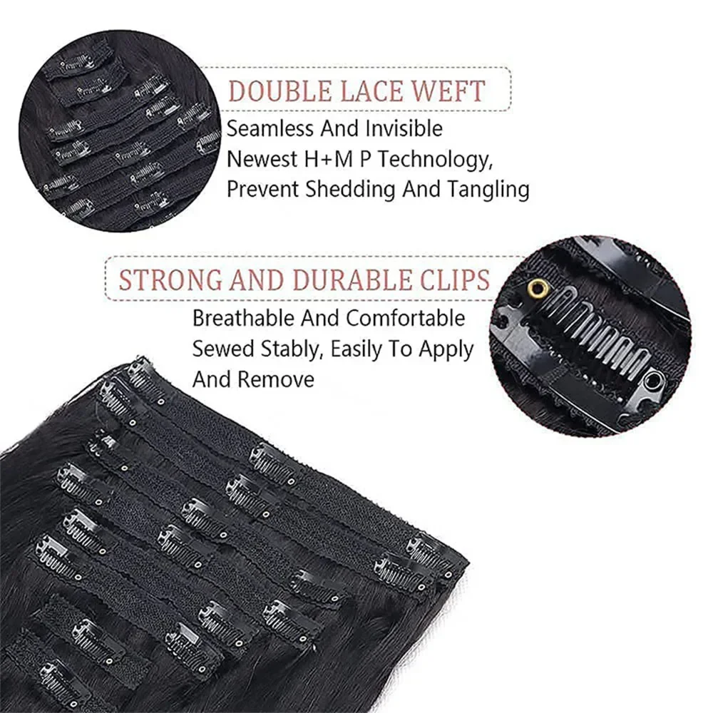 Clip In Hair Extension Human Hair Black Natural Hair Extensions 100% Human Hair 8Pcs 120G Seamless Clip In Human Hair Extensions_voghion.com