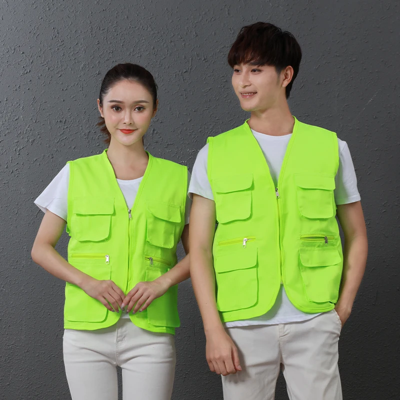 Factory Direct Custom Logo Work Vest Breathable Zipper Closure Outerwear with Pockets for Spring Season Work Uniform