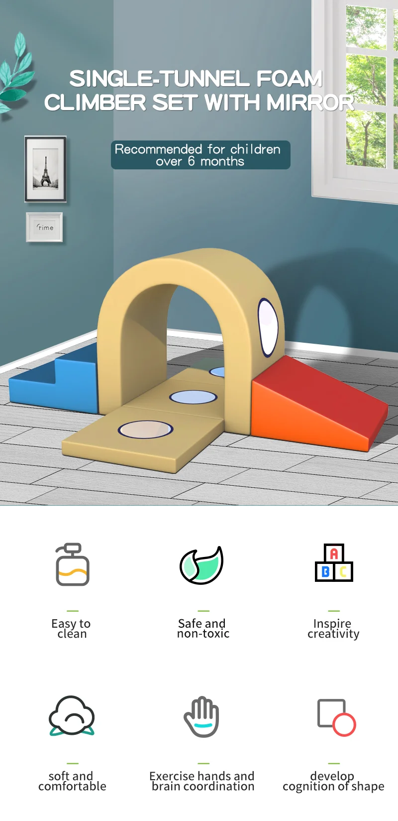 6pcs One Set Tunnel Ramp Steps Stairs Playmat Combination Soft Play