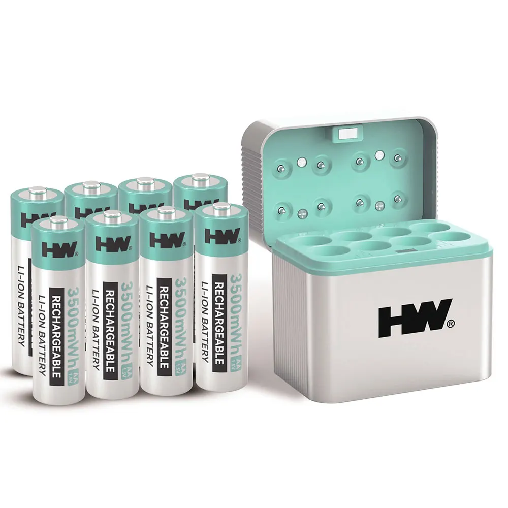 HW OEM 8 pièces 3500 mWh AA Piles rechargeables au Li avec kit de chargeur
