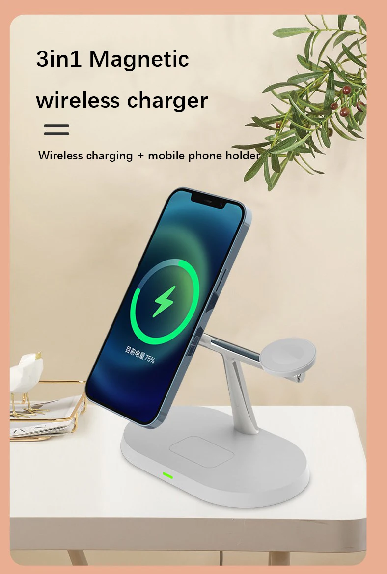 Portable 3in1 Stand Mobile Phone Holder 15w Qi Fast Charging Wireless ...
