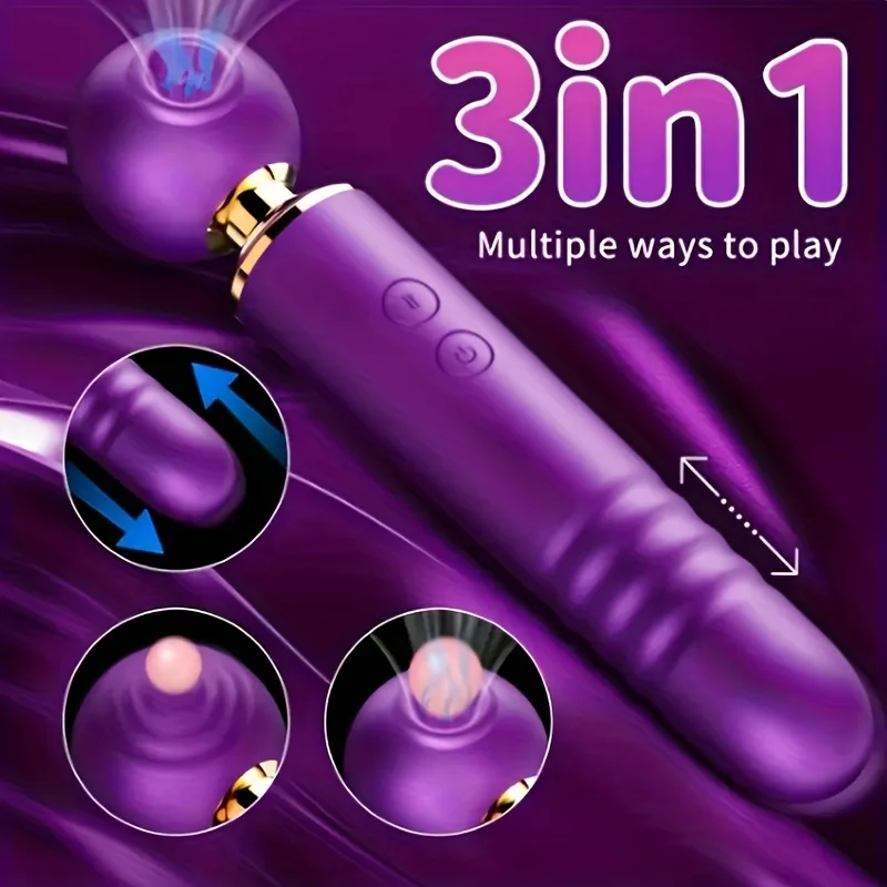 3-ln-1 Female Vibrator Erotic Gift with Front Suction and Rear Shine Retractable Wand Massage and Vibrator 3-ln-1 Female Vibrator Erotic Gift with Front Suction and Rear Shine Retractable Wand Massage and Vibrator