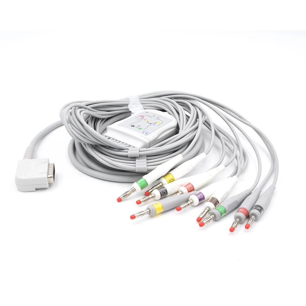 Compatible for Kenz 1211 10 Leads Direct-Connect EKG Cable DB 15PIN Banana 4.0mm IEC EKG Cable
