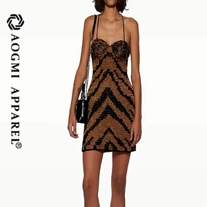 Haute Couture Luxury Fashion Ladies Sexy Low-Cut Sequin Suspender Bodycon Tea-Length Eco-Friendly Dress Design Sense