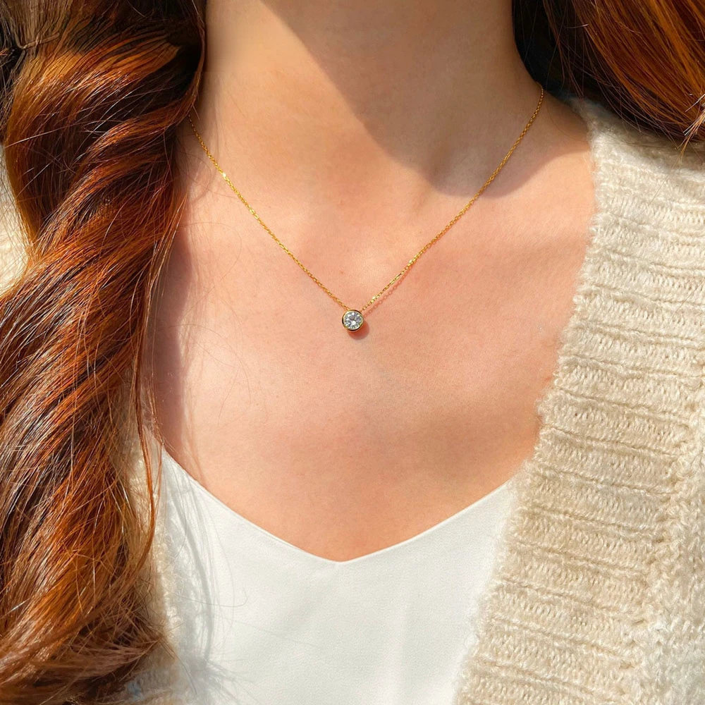 Single Stone Solitaire Cz Cubic Zirconia Delicate Dainty Box Chain 925 Sterling Silver Bezel Heart Single Stone Star Necklace
