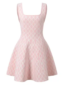 Bettergirl 2026 Ramadan French style small fragrance square neck pink knitted dress