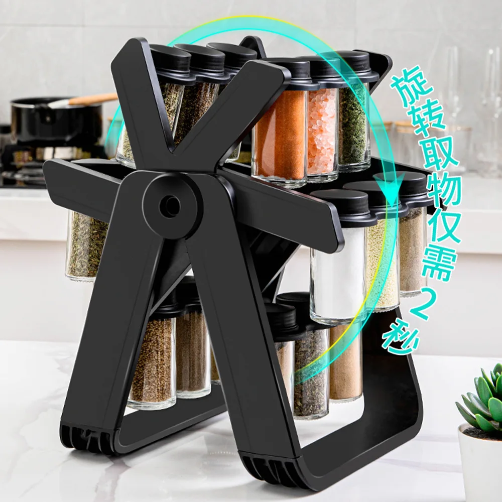 Rotating Spice Rack for Kitchen Organizer 360 Degree Rotation Glass Seasoning Jar Bottle Storage Rack Kitchen Accessories
