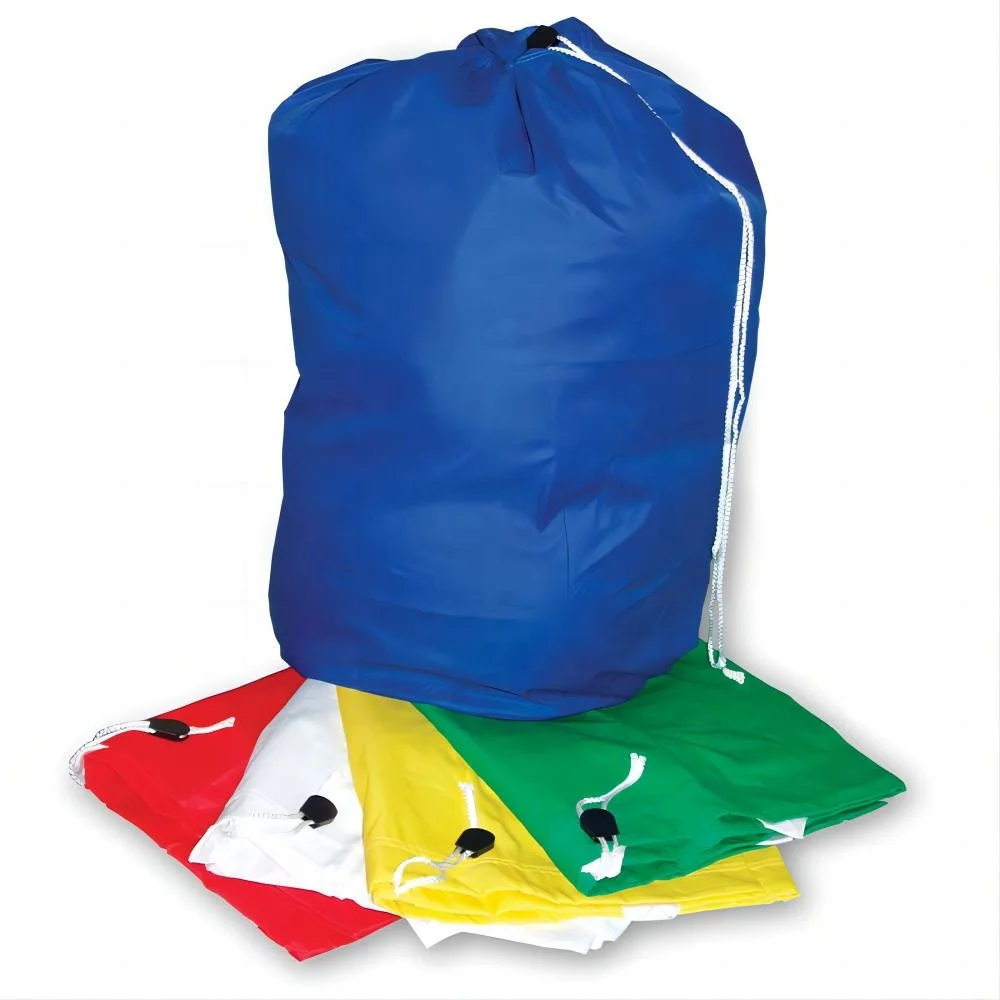 Custom Large Cotton Foldable Industrial Commercial Hotel Nylon Laundry Bags Drawstring for Clothes with logo Strap
