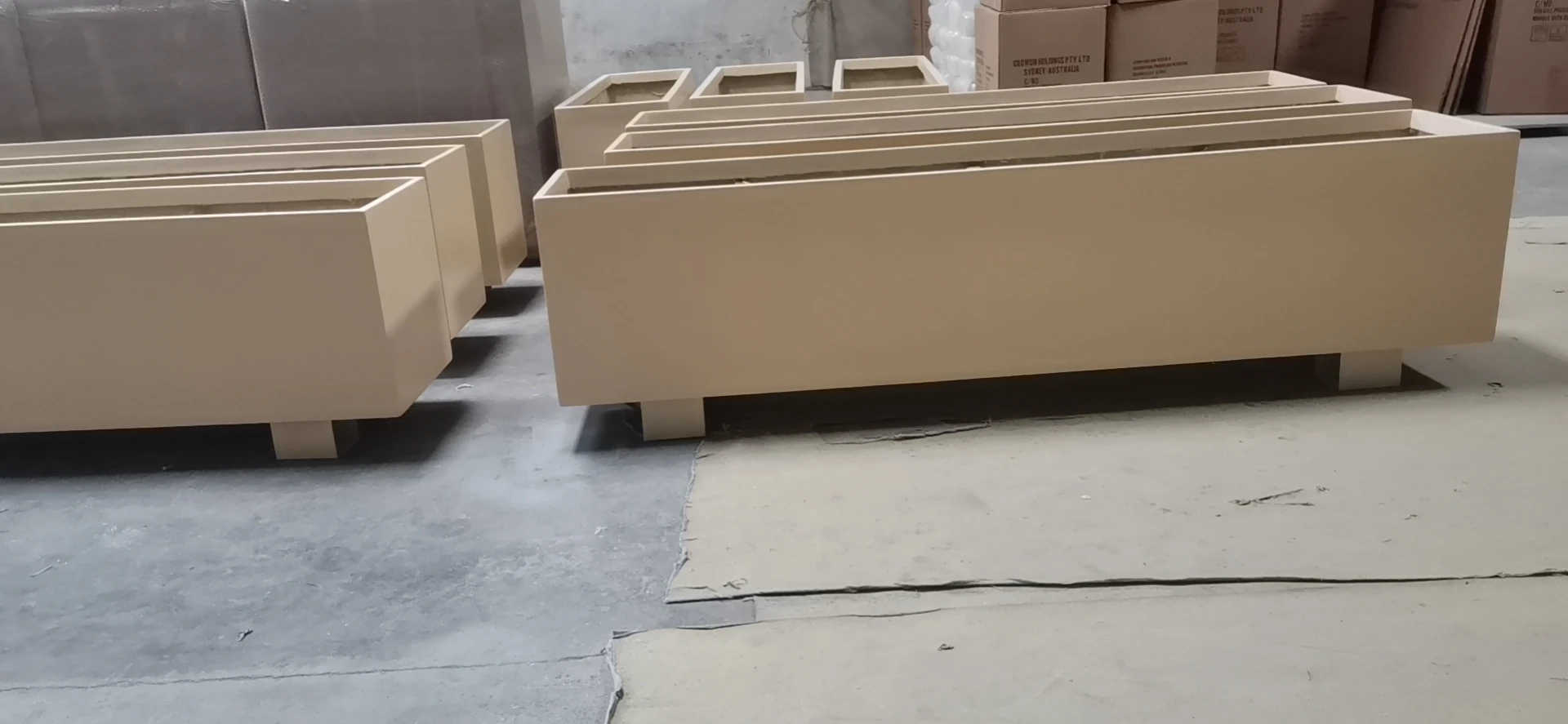 Europe Style Large Rectangular Outdoor Fiberglass Resin Planter Box Floor Condition for Planting Trees Flowers in Hotels Gardens