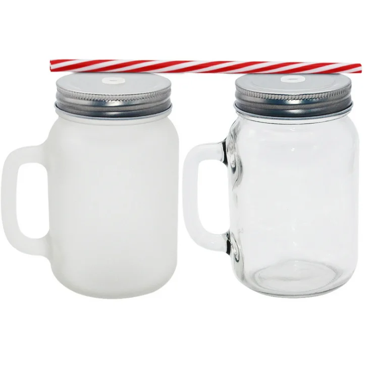 15oz Sublimation Mason Glass Jars with Handle & Lid with Straw