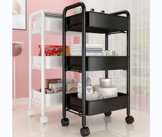 Wholesale Multi Function Storage Rack square Tube 4 Tier Drawer Cabinet Kitchen Storage Organizer Trolley