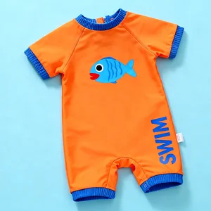 Oeko Tex Custom Baby Short Sleeve One Piece Swimsuit Bathing Suit Lovely Hemmed Cuff Kids Boy Toddler Boy Swimwear