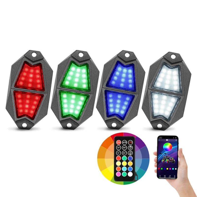 BLEDIM2 App and Remote Control 4 6 8 12 Pods RGBW Color With Turn Brake Reverse Lights 24 LED Rock Lights