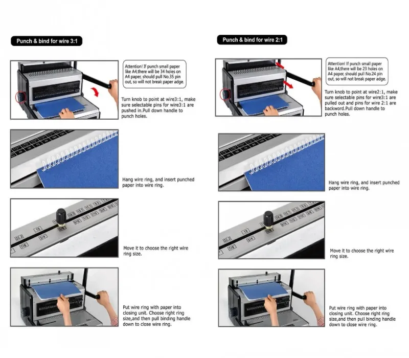 TT2930 40 Holes 25 Sheets Manual Double Wire O All Sizes 3:1 and 2:1 Twin Iron Ring Punching Binding Machine
