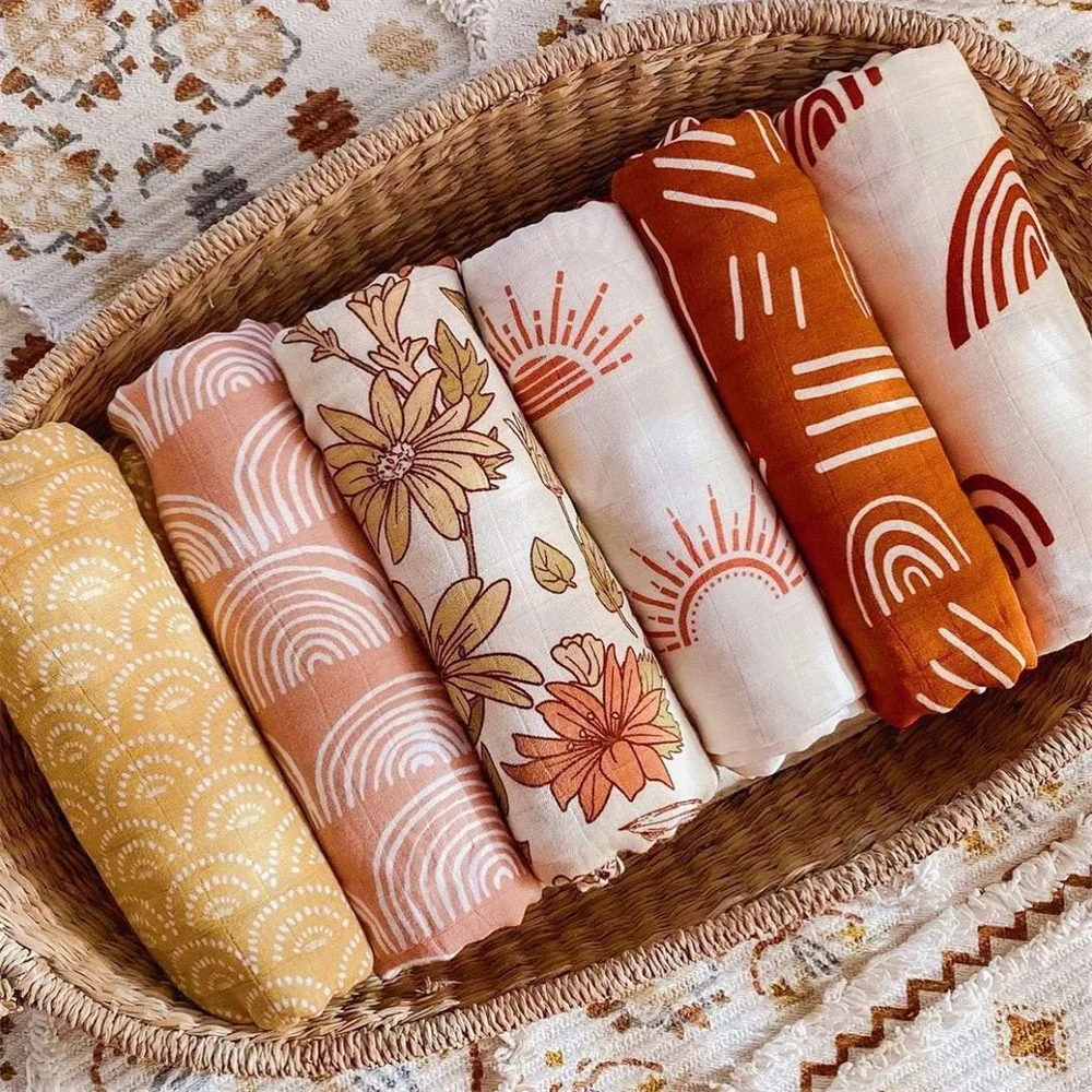 2023 Summer Breathable Gauze Baby Wrap Blanket Custom Printed Soft 70