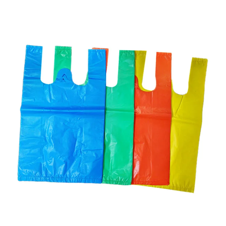 HDPE Green Yellow Blue Red T-shirt Plastic Bag Food Packaging Vest Carrier Plastic Bags T-shirt Shopping Bag