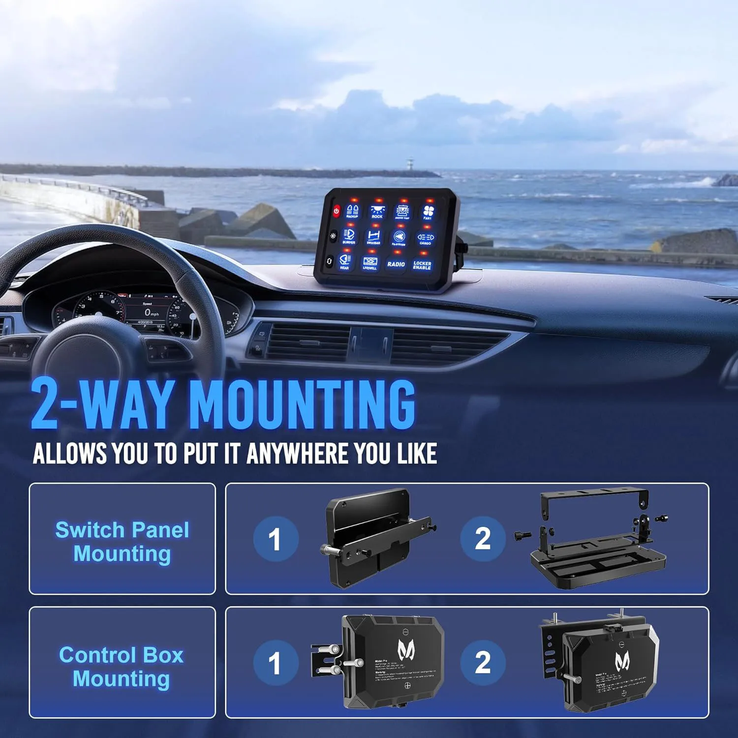 12 Gang Switch Panel P1S-B12 Blue 80Amp Toggle/Touch ON-Off Momentary ...