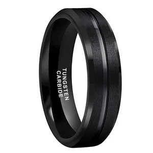 Coolstyle Jewelry 6mm Grooved Beveled Edges Wholesale Black Tungsten Carbide Ring for Men Women Fashion Engagement Wedding Band