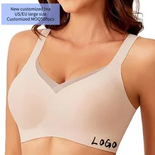 European American Women's Hot Soft 3/4 Cup Size Push-Up Bra Large Size Seamless Wireless Bra Lace Comfortable for Big Breasts