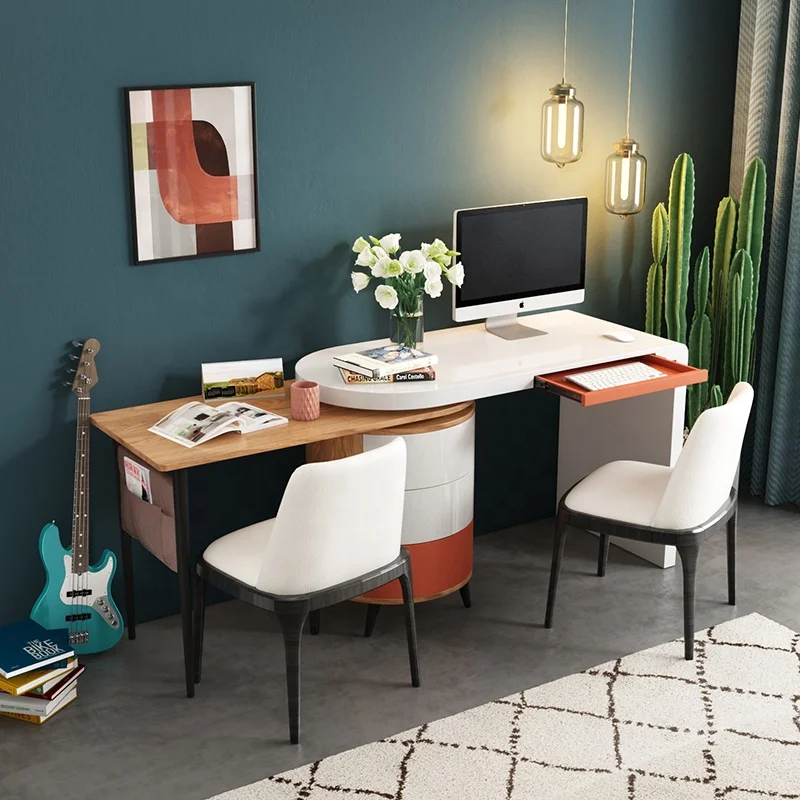 Nordic Style Modern Furniture Two Seats Rotation Storage Cabinet Study Room  Corner Computer Table Desk