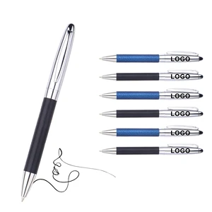Best Selling Novelty Design Custom Logo Twist Metal PU Leather Ballpoint Pen With Printed Business Advertising 1.00 MM Writing