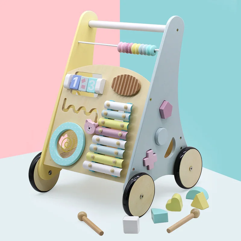 2021 manufacturer hot sales baby toys kids activity toy wooden push and pull learning walker multiple function children  toy