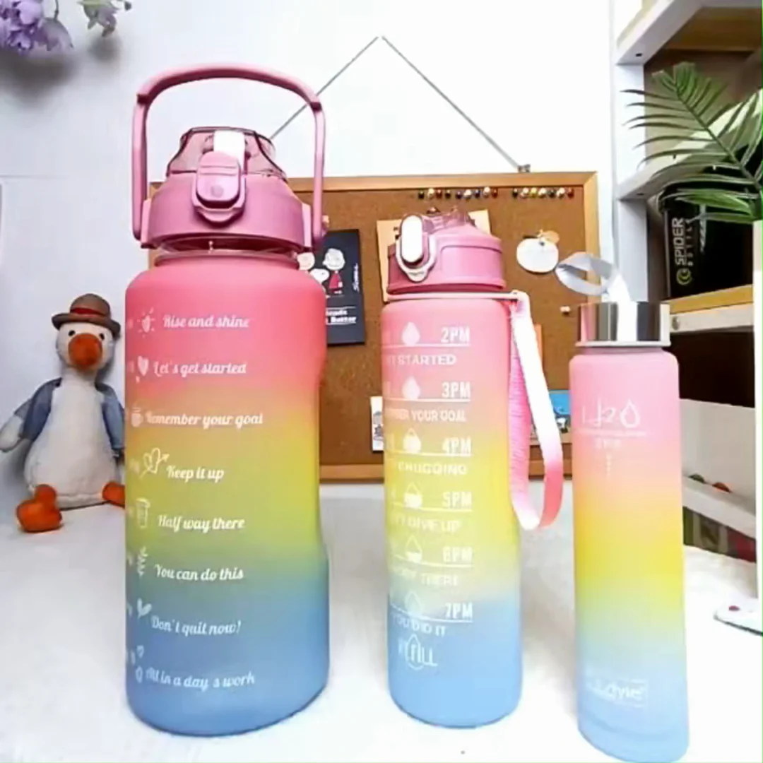 2l Large Capacity Threepiece Set Custom Logo Gradient Bpa Free Food Grade Plastic Water Bottle