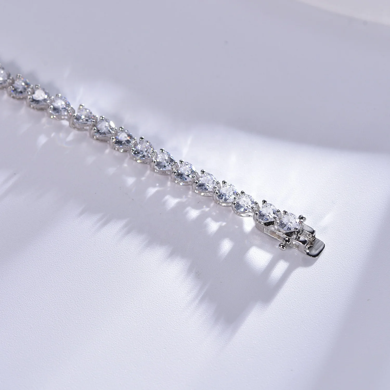 925 Silver jewelry gold fusion heart diamond tennis chain bracelet 4mm 5A Zircon Silver Tennis Bracelet