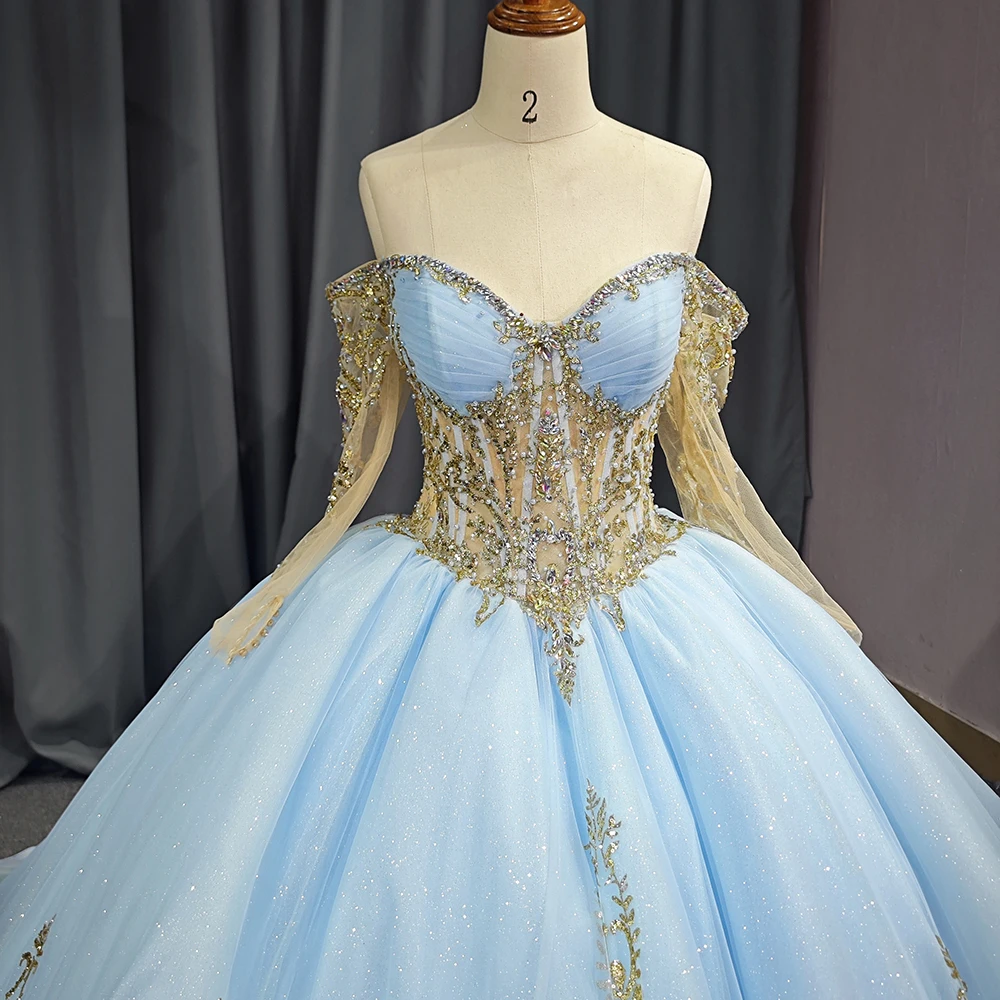 Amazing Sky Blue Lace Tiered Quinceanera Dresses Sweet 16 Vestidos De 15  Custom Made Evening Dress 6760-2