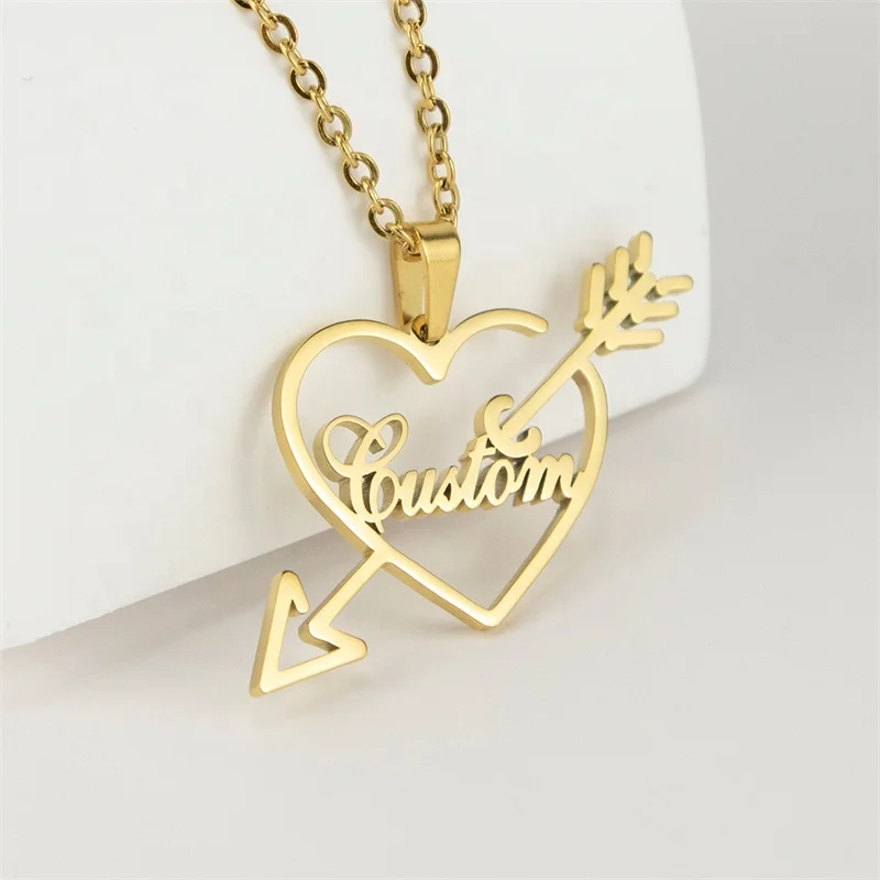 Cross-border Sales Creative Custom Shape of the Heart  Jewelry Stainless Steel an Arrow Through a Heart Custom Name Necklace