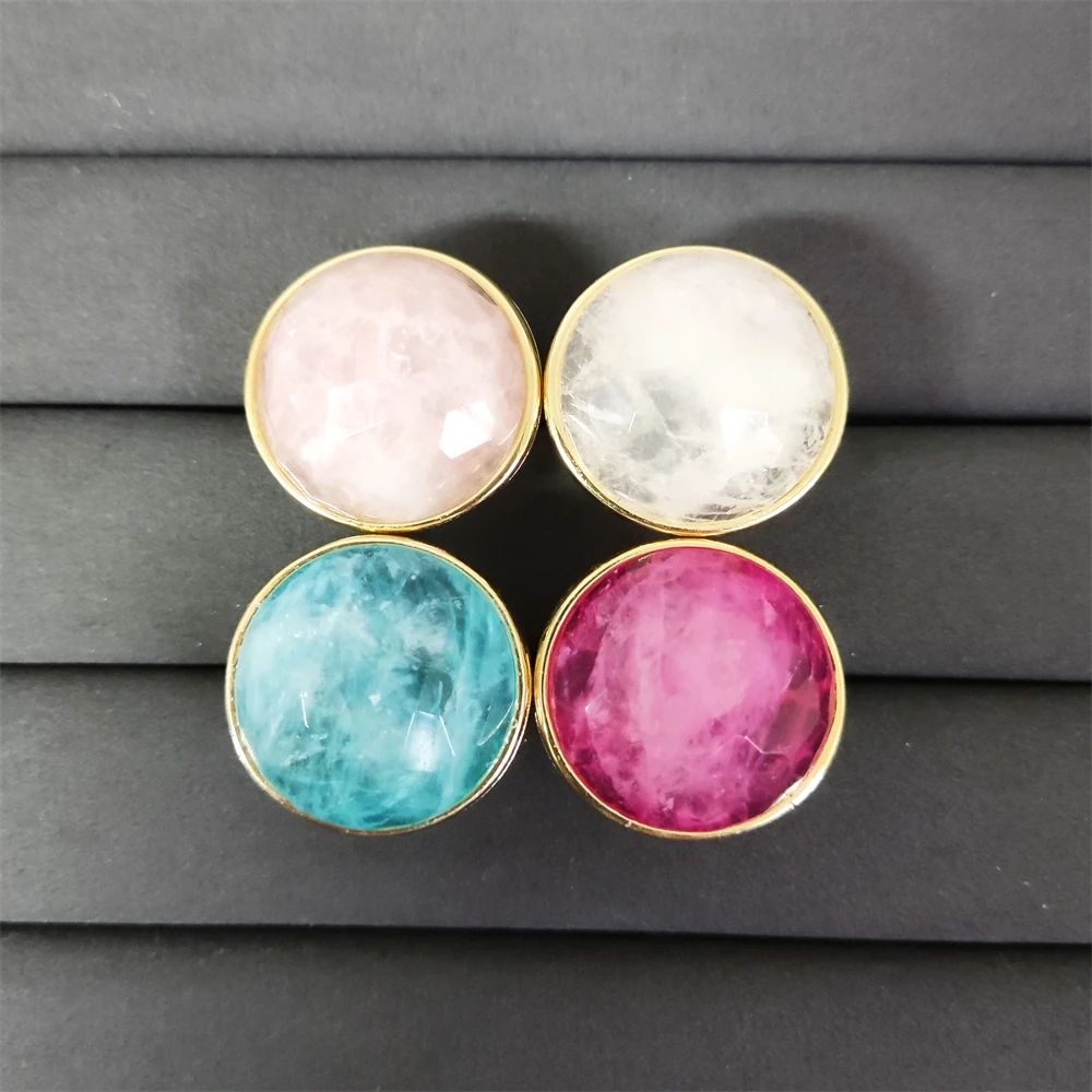 Latest Design Natural Gemstone Jewelry 18k Gold Plated Adjustable Single Stone Ring Big Round Rose Quartz Crystal Women Rings