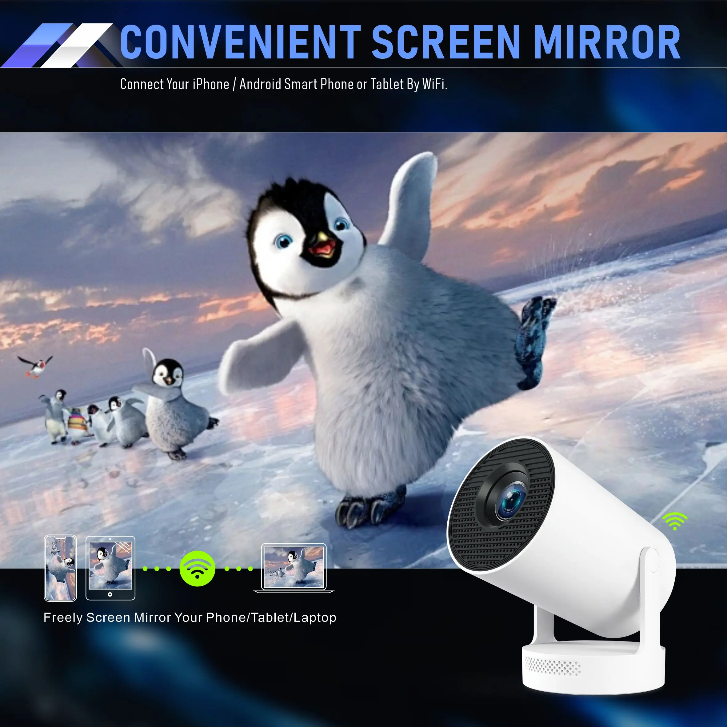 HY300 PLUS 720P Projector with Wifi 6 Android 11 OS 210ANSI LM HIFI Audio Speaker Base Outdoor Home Cinema Short Throw Projector