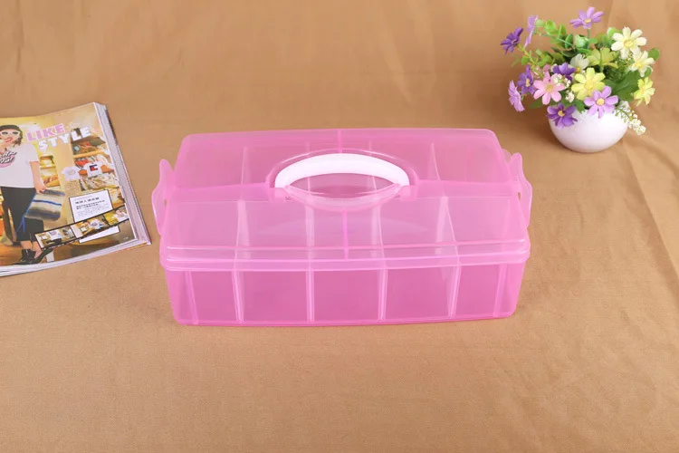 Solid color single-layer extra-large storage box 10-cell plastic portable storage box detachable piece organizer box supplier