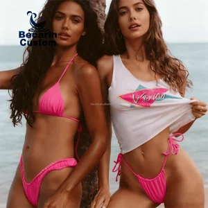 OEM Girls Sexy Bikini Swimwear & Beachwear Sexy Beach Cheeky Solid Printed Two-Piece Bathing Suits String Sets Summer Beachwear