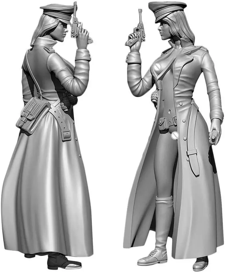 Polyresin/resin Model Kit Figures 75 MM Female Officer Unpainted Figure Model Resin Kit Art 1 24 Scale Model Kit Fantasy Statues